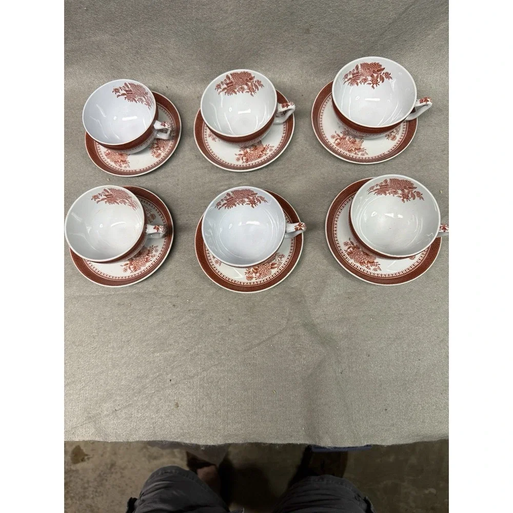 Spode Fine Stone Fitzhugh Red Cup and Saucer Lot of‎ 6